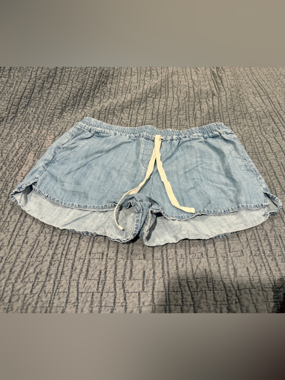 LOFT Light Blue Denim-Style Lounge Shorts with Drawstring